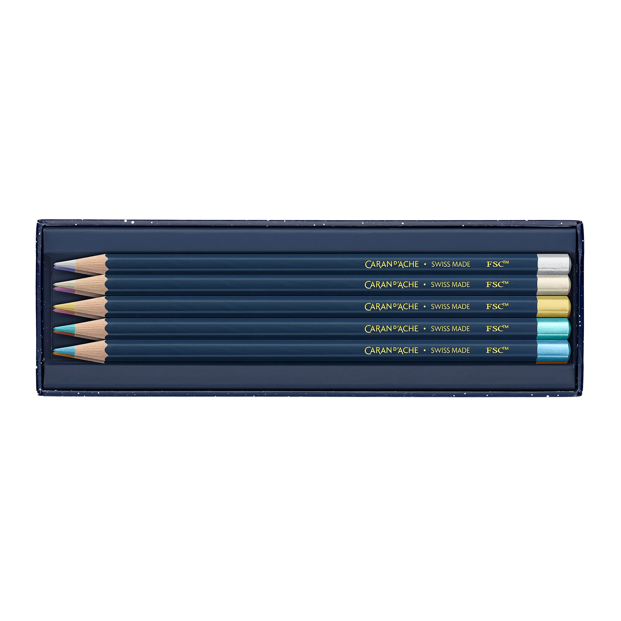 Caran d'Ache Cosmic Blue Edition Metallic Coloured Pencil Set of 10 - Clearance