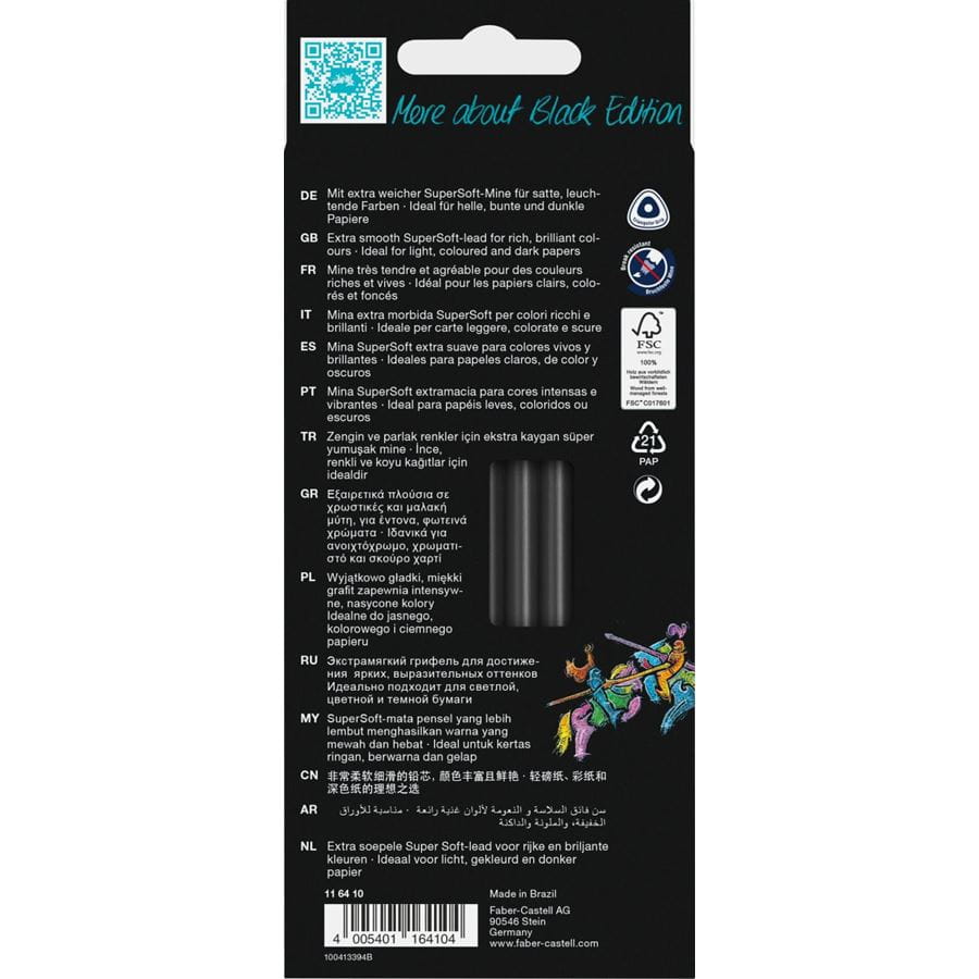 Faber-Castell Black Edition Neon and Pastel Colour Pencil Set of 12 - Image 3