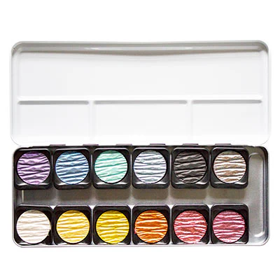 FineTec Pearlescent Watercolours Set of 12 Rainbow (Feather image) - Image 2