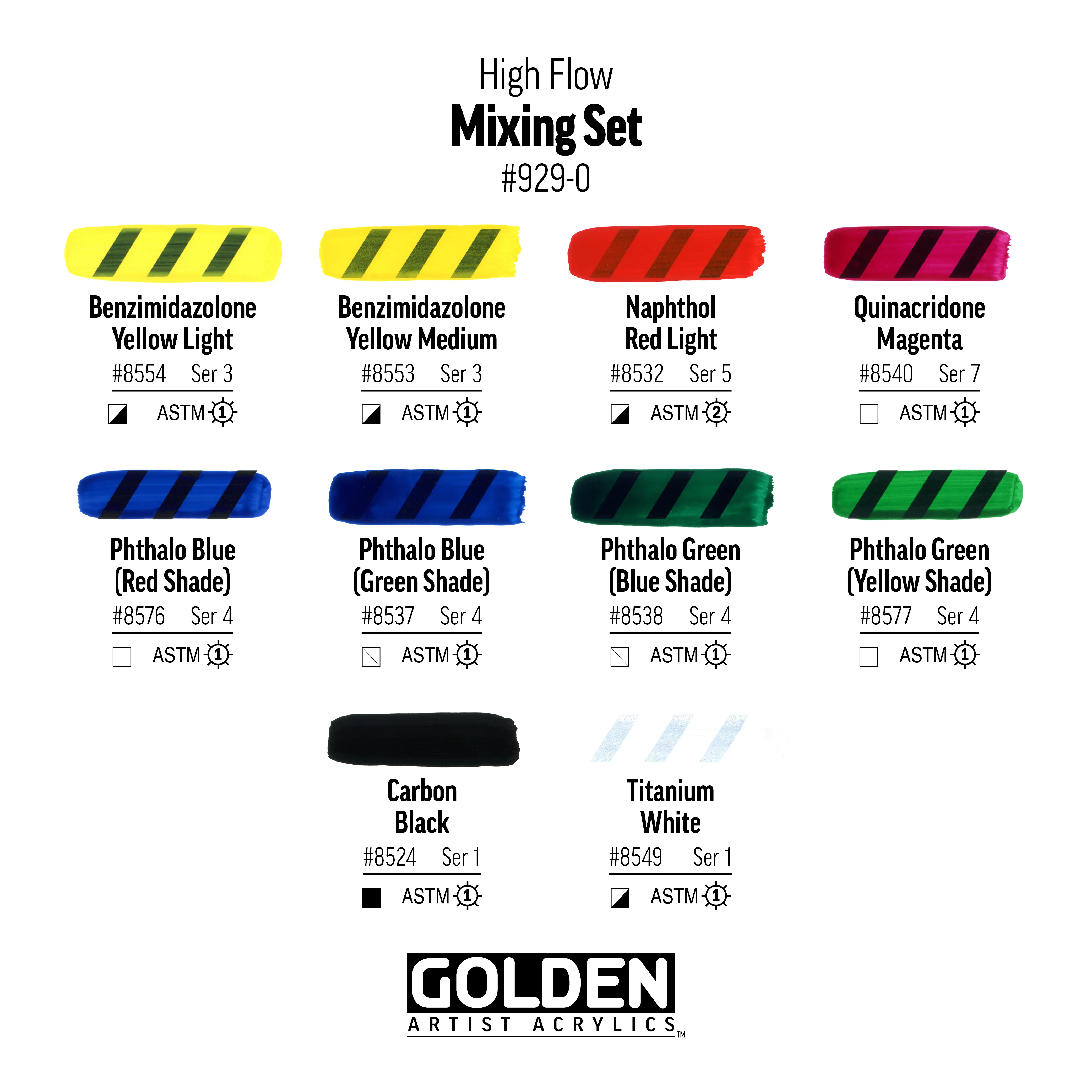 GOLDEN High Flow Acrylics Mixing Set of 10 - Image 2