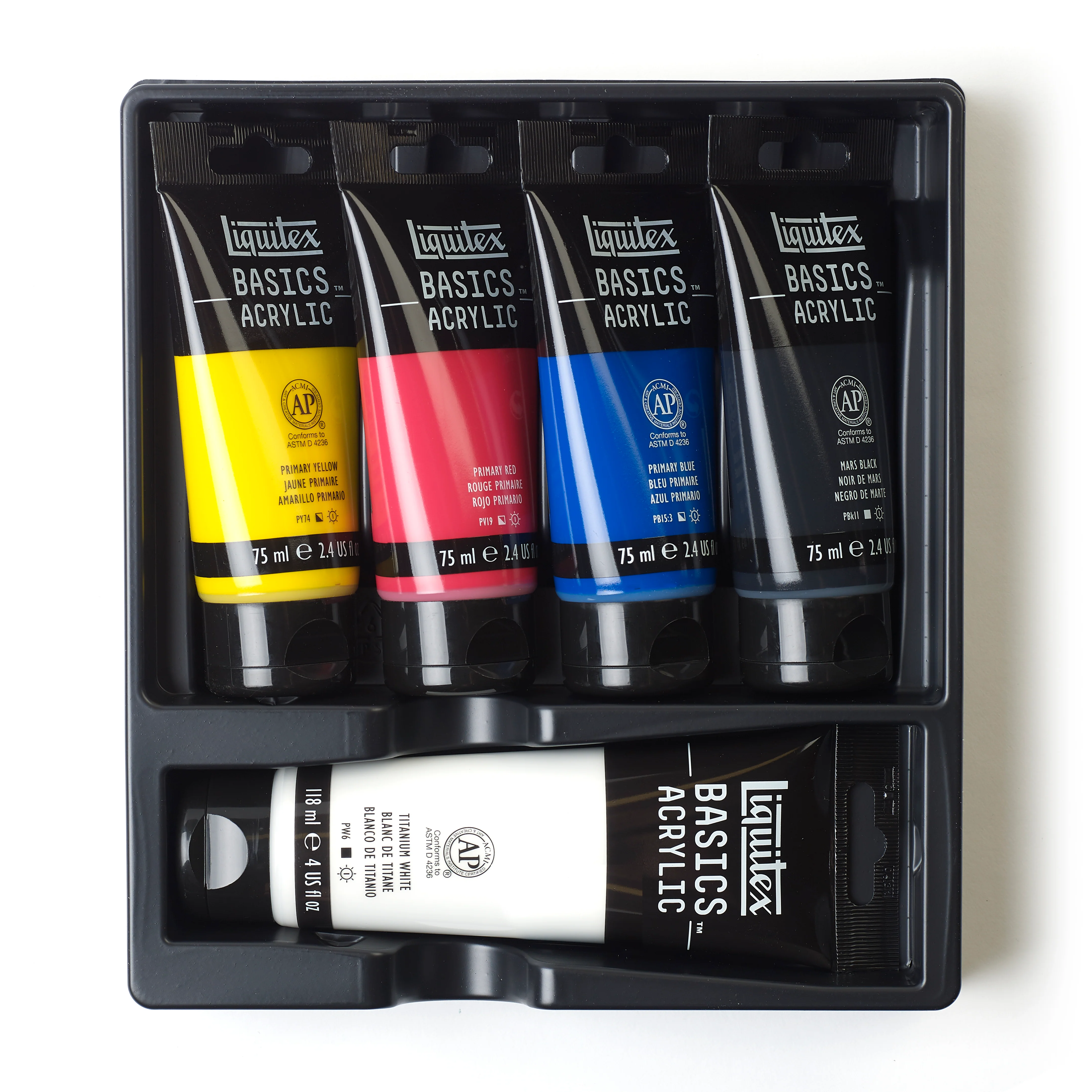 Liquitex BASICS Acrylic Essential Set (4x75ml, 118ml White) - Clearance - Image 3