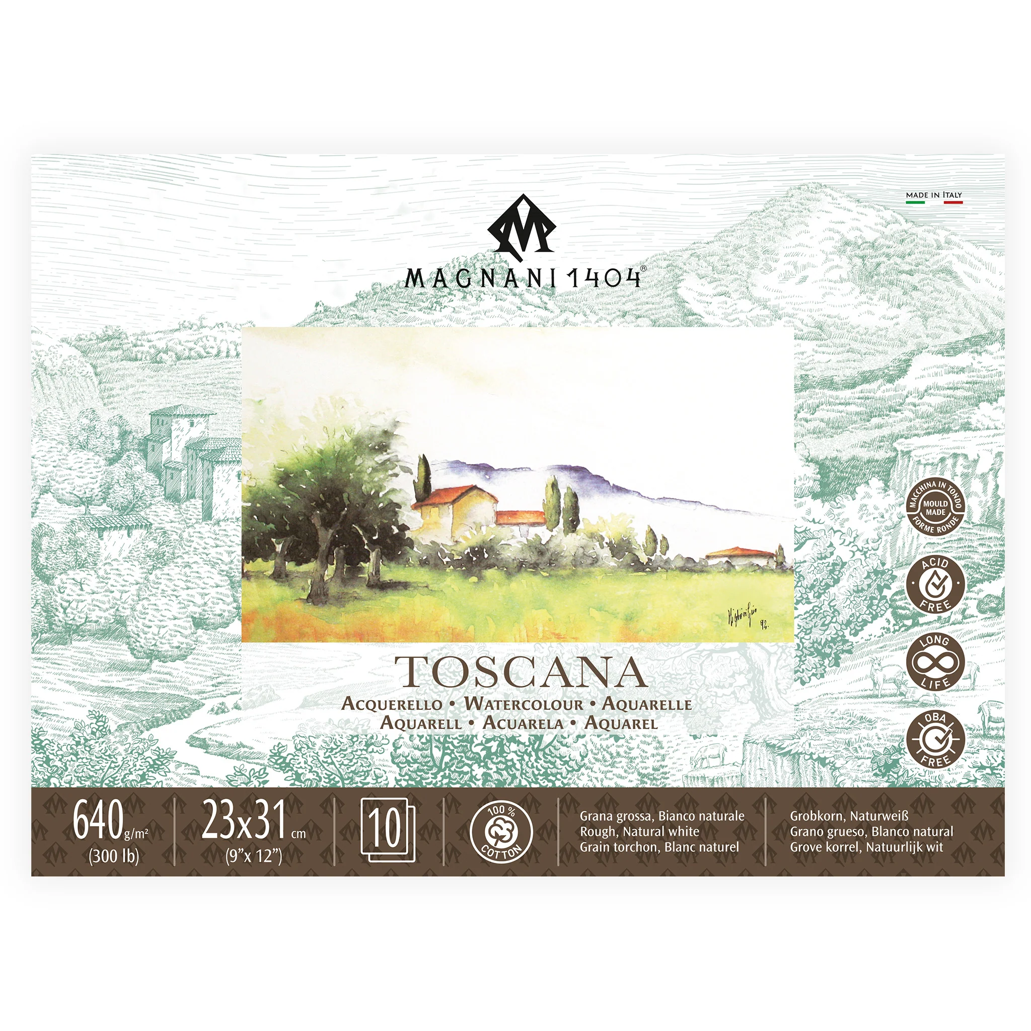 Magnani Toscana Watercolour Block Natural White Rough - 640gsm, 23 x 31 cm
