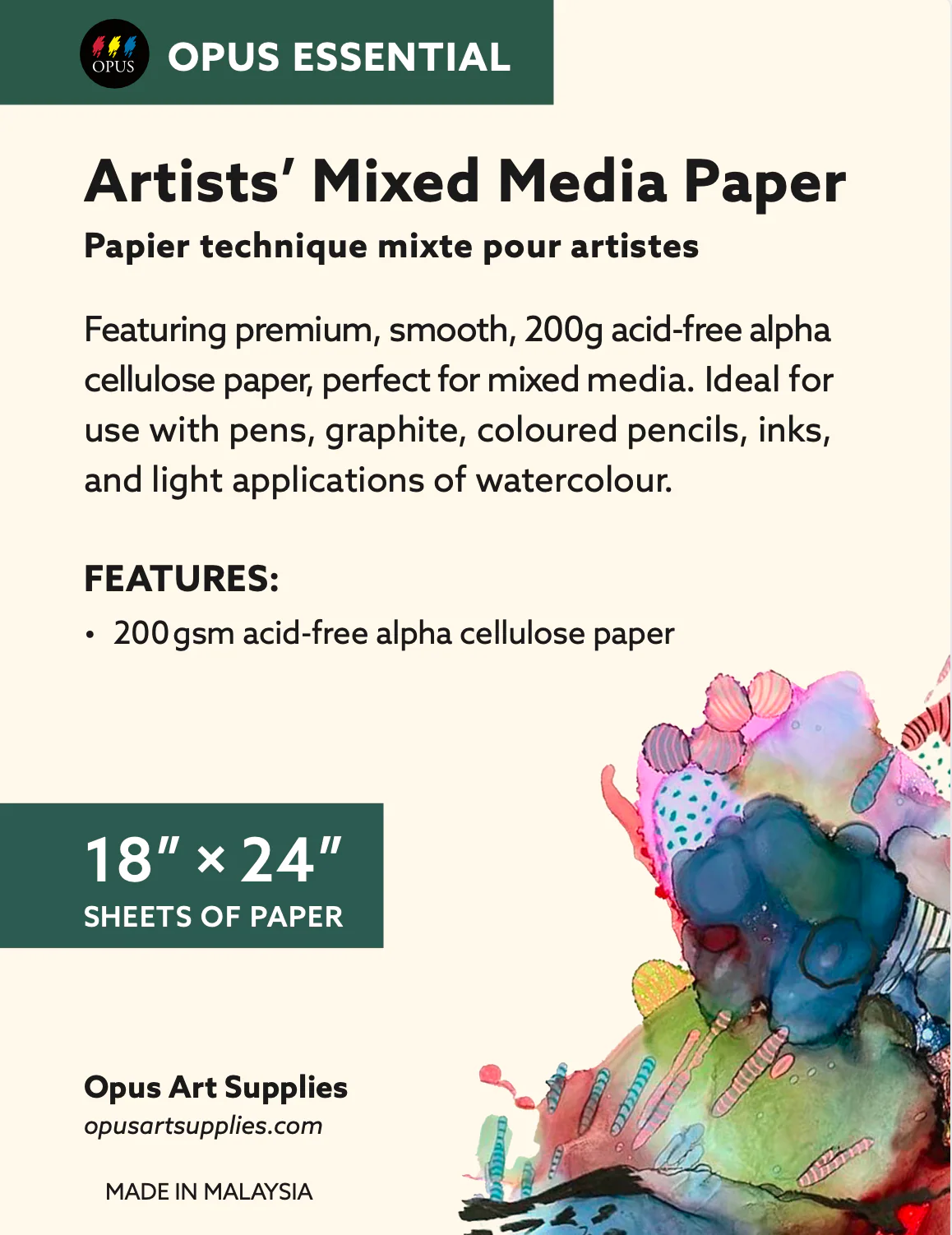 Opus Essential Artists' Mixed Media Paper Sheet 18" x 24" - Single Sheet - Image 3