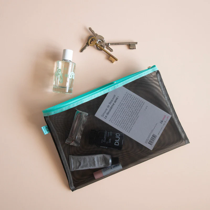 Papier Tigre Mesh Pouch (L) - Black & Turquoise - Image 2