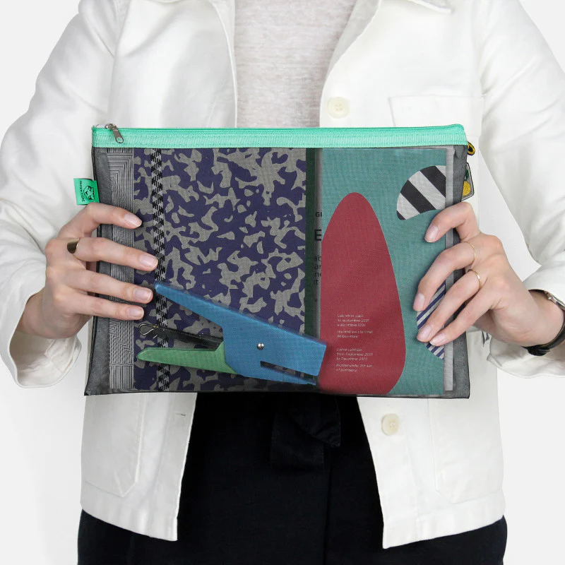 Papier Tigre Mesh Pouch (L) - Black & Turquoise - Image 3