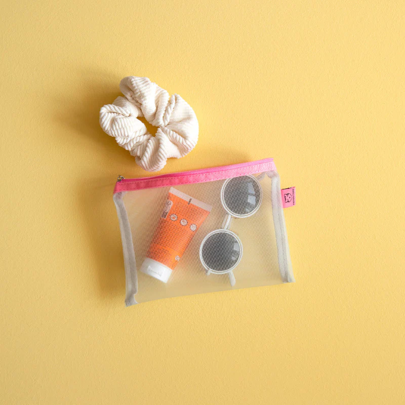 Papier Tigre Mesh Pouch (S) - White & Pink - Image 2