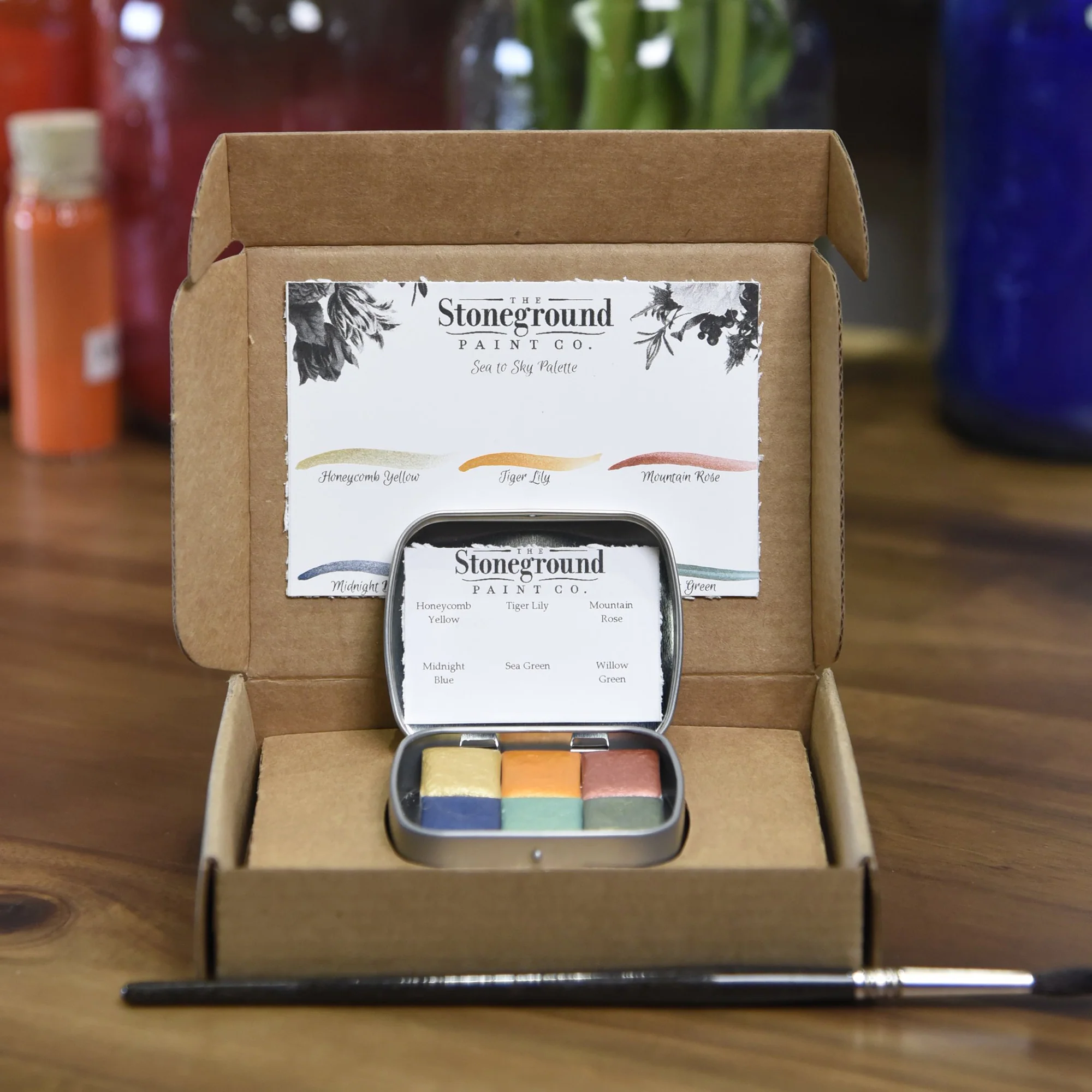 Stoneground Watercolour Half Pan Set of 6 - Pearlescent Sea To Sky Palette