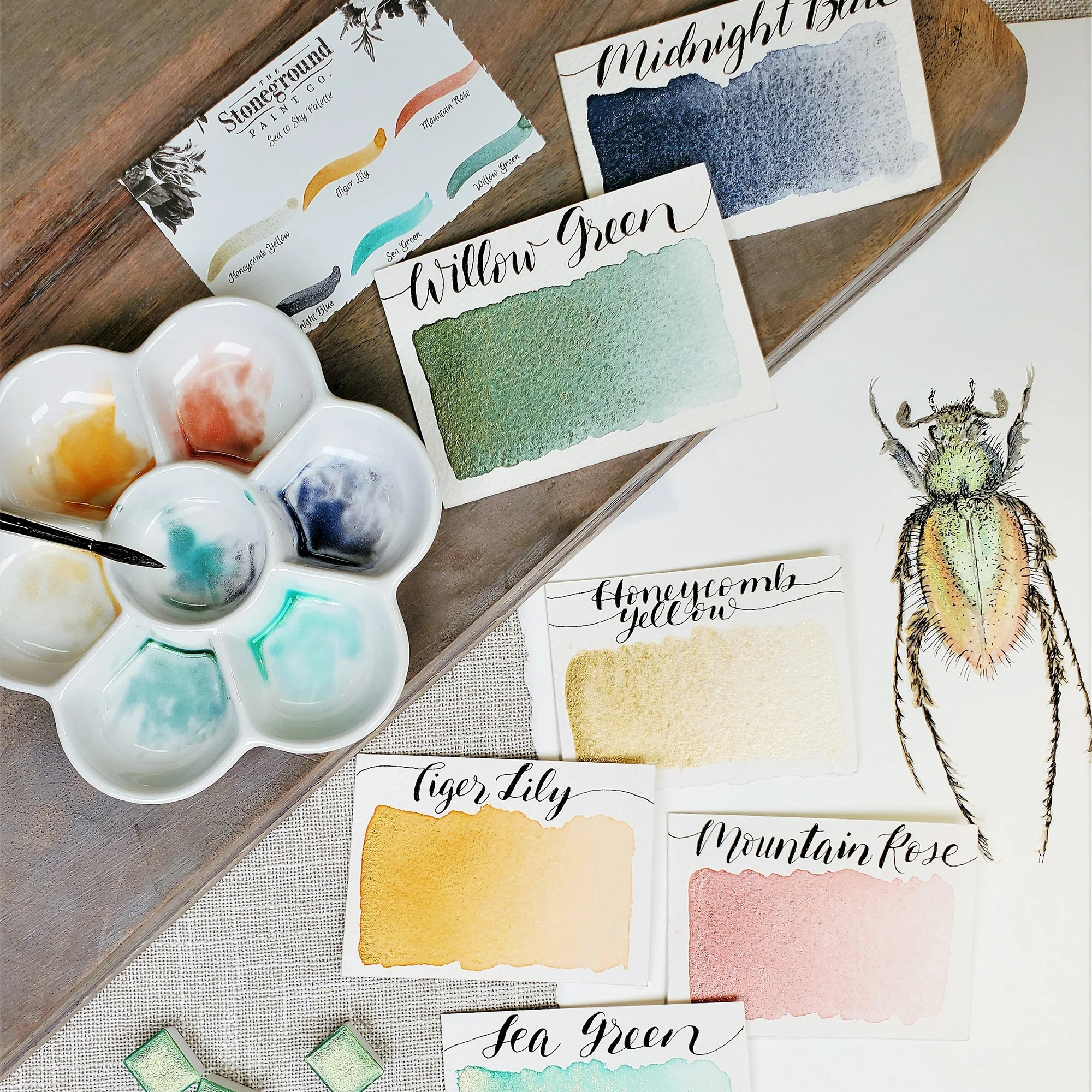 Stoneground Watercolour Half Pan Set of 6 - Pearlescent Sea To Sky Palette - Image 3