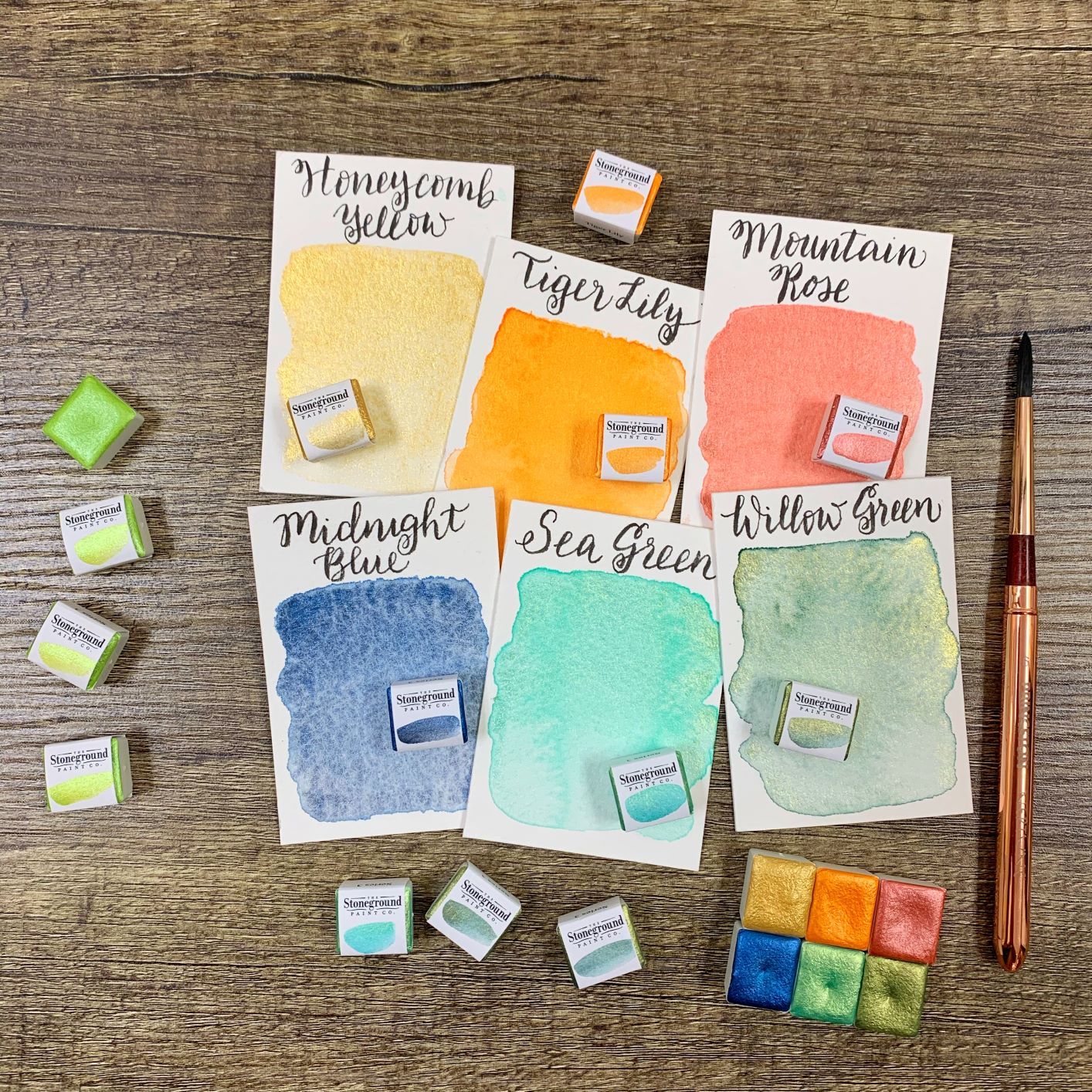 Stoneground Watercolour Half Pan Set of 6 - Pearlescent Sea To Sky Palette - Image 4