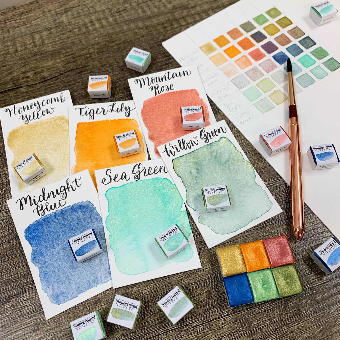 Stoneground Watercolour Half Pan Set of 6 - Pearlescent Sea To Sky Palette - Image 5