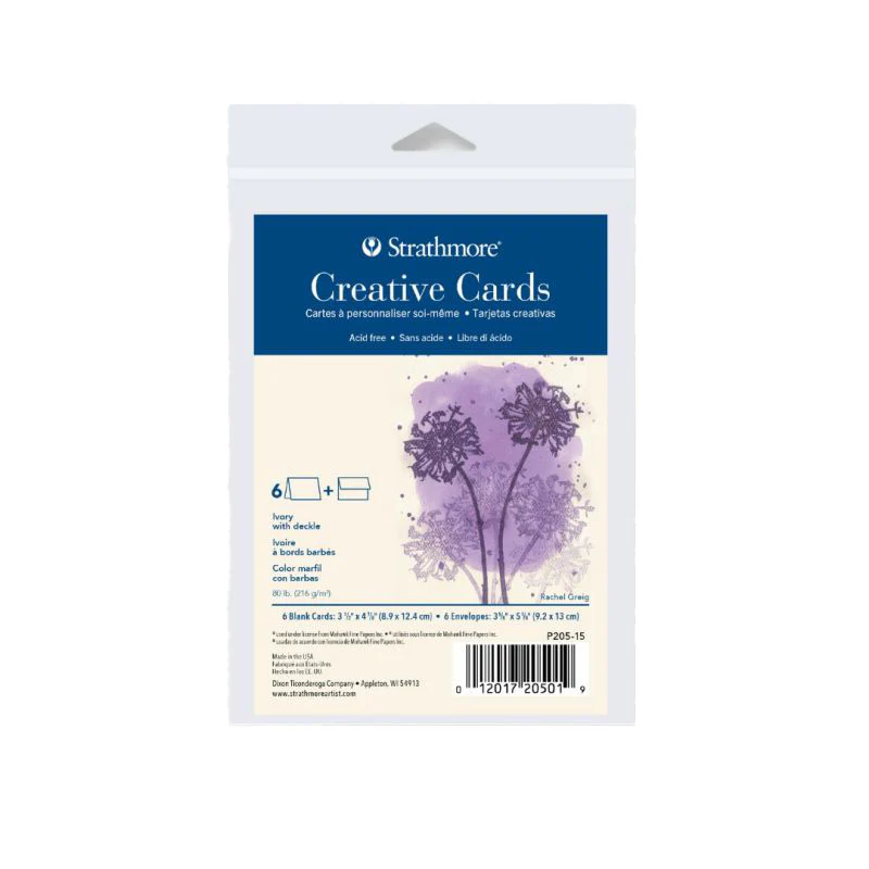 Strathmore Announcement Ivory Cards with Deckle Pack of 6 - 3.5 x 4.7/8"