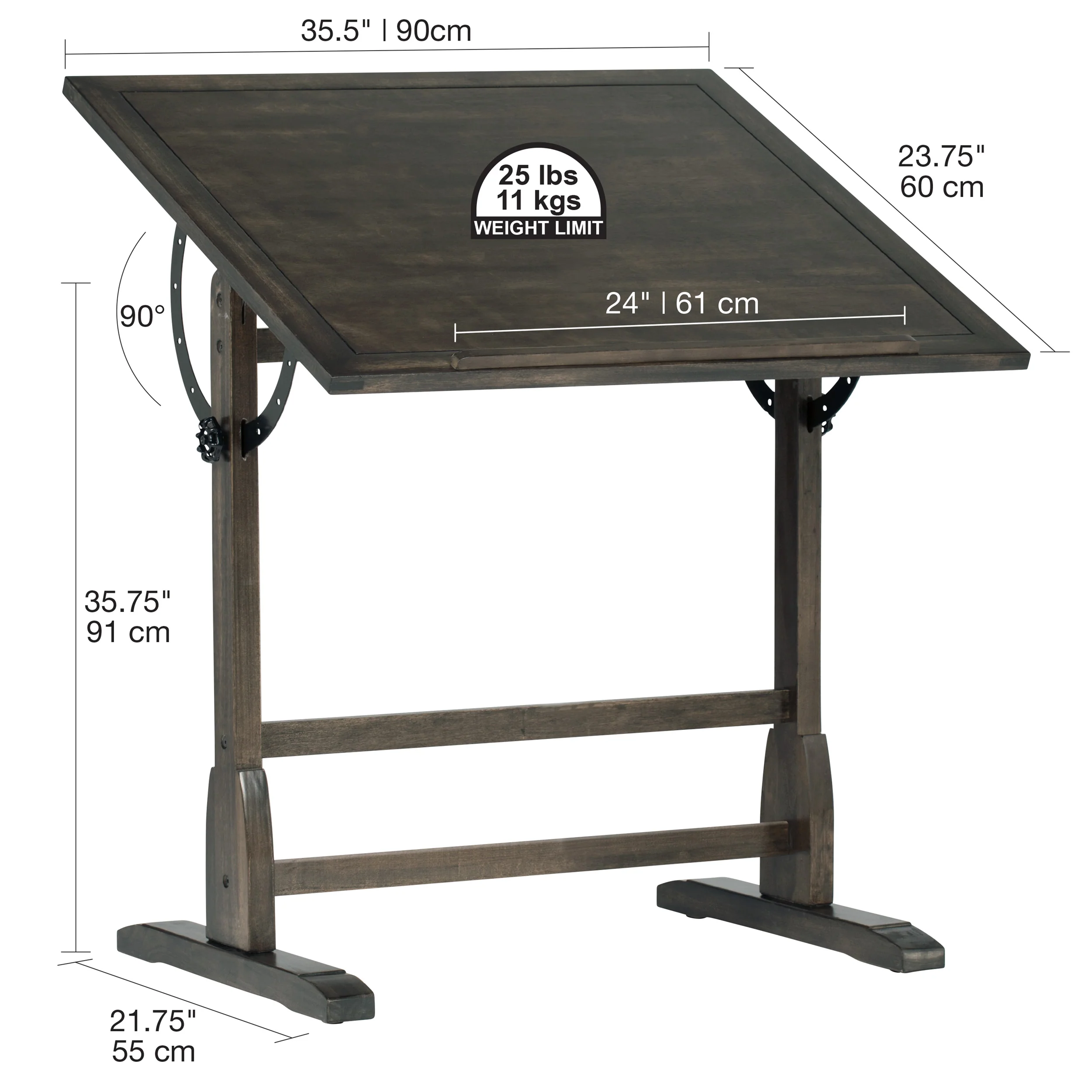Studio Designs Vintage Wood Drafting Table - Distressed Black 36" x 24" - Image 12