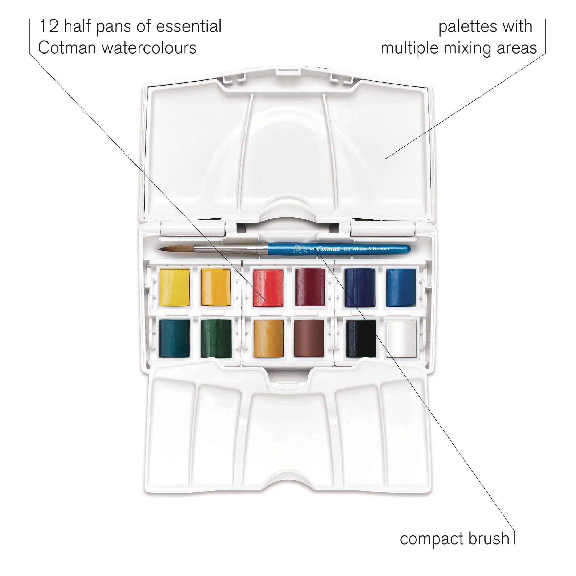 Winsor & Newton Cotman Watercolour Palette Pocket Pan Box 13 Piece Set - Image 4
