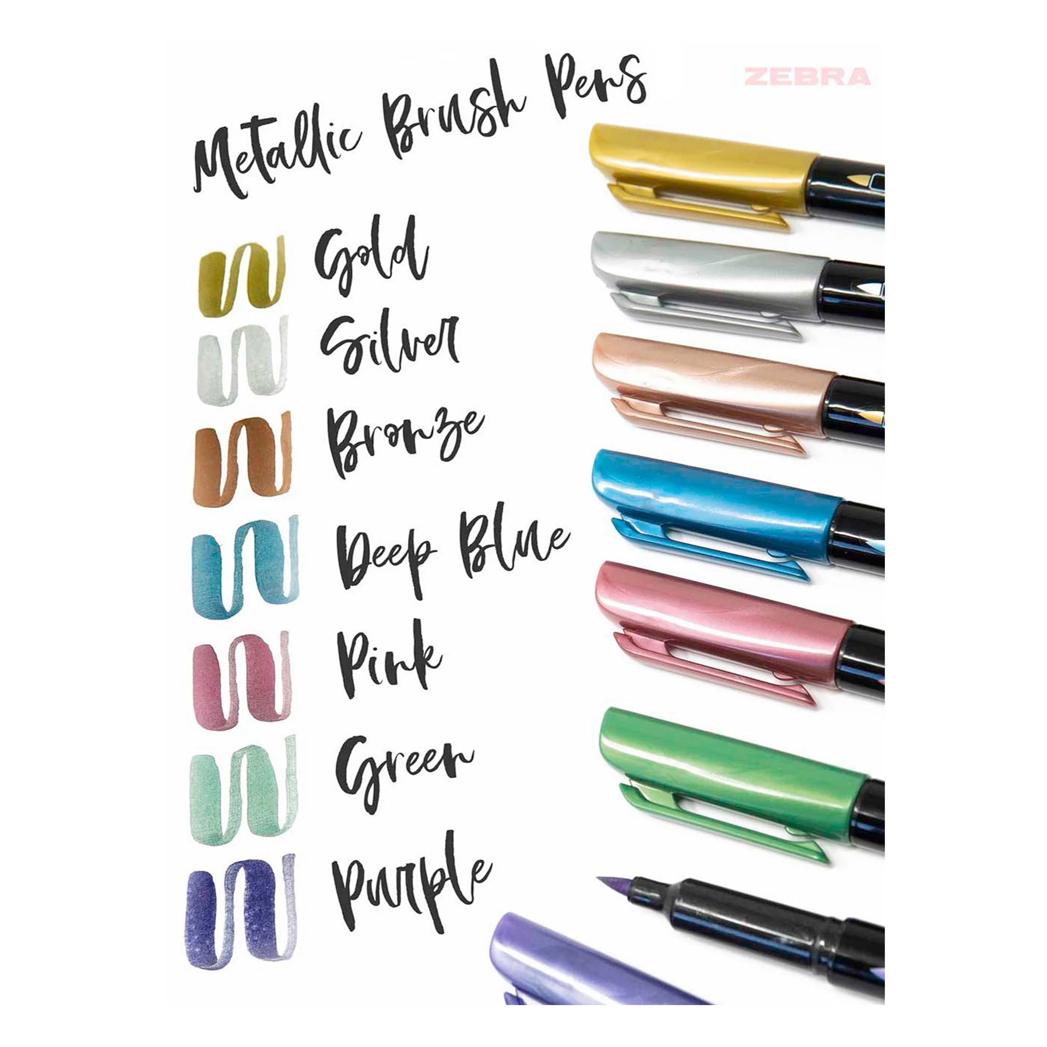 Zebra Metallic Brush Pens Set of 7 - Image 2